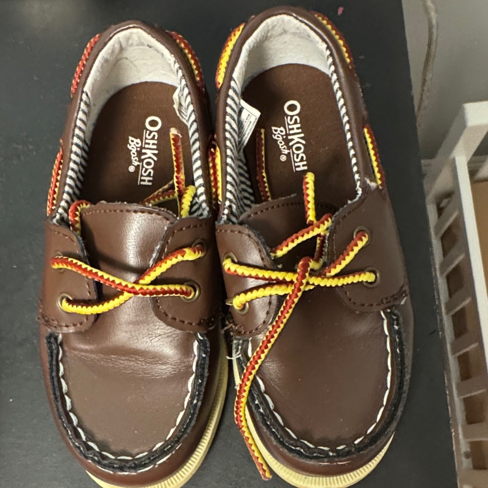 OshKosh B'gosh Brown Moccasins with Yellow and Red Accents